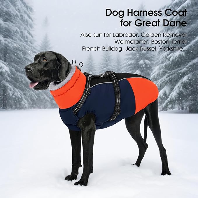 SUNFURA Dog Coat for Small Dogs, Warm Dog Winter Jacket with Harness Built in, Waterproof Pet Snow Jacket Fleece Cold Weather Coats for Puppy Chihuahua, Maltese, Blue XS