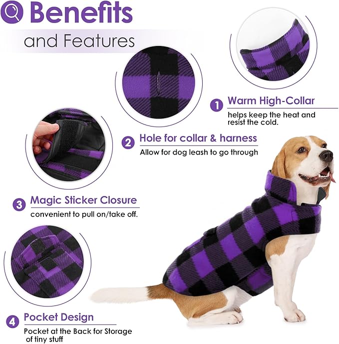 AOFITEE Dog Coat Plaid Dog Winter Coat for Large Dogs, Warm Dogs Jacket Christmas Sweater, Waterproof Pet Puffer Jacket, Reversible Pet Cold Weather Coats for Small Medium Large Pets, Purple XXXL