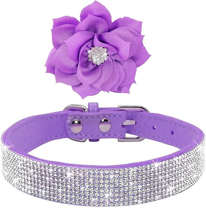 Serijoars Small Dog Collar with Rhinestone Crystal Diamond Colorful Bling Girl Puppy Cat Collars (XS, Purple6)