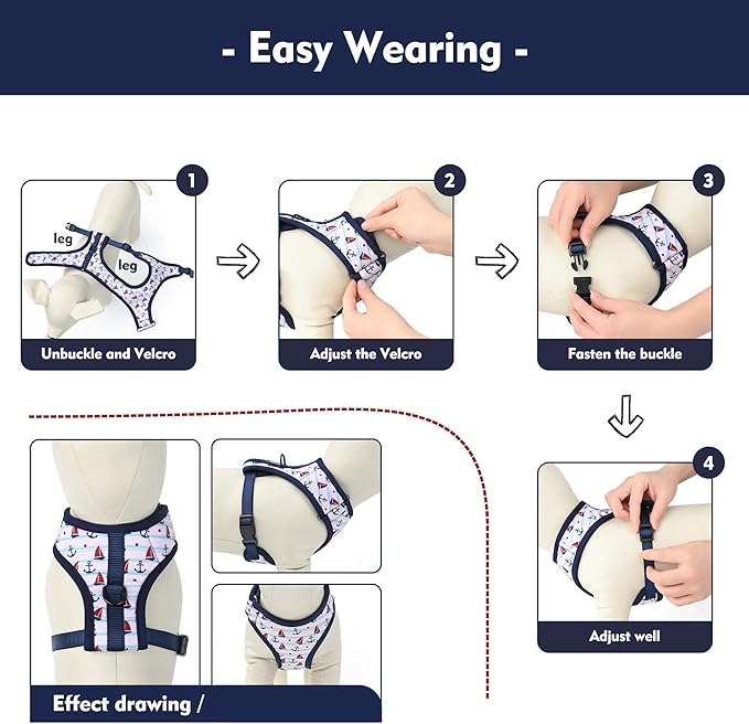 Mile High Life Step in Dog Harness for Small Dogs No Pull, Easy Get on Air Mesh Vest Harness, Adjustable Easy Closures Both Neck and Chest (White, XS Chest 11.4"-16.1")