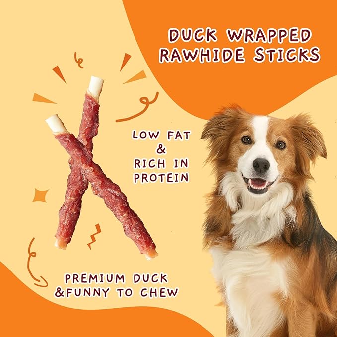 Jungle Calling Dog Treats, Duck Breast Wrapped Rawhide Sticks for Dogs, Grain-Free Natural Chewy Treats Picky Dogs, Puppy Chews Snacks,10.6 oz (Pack of 2)