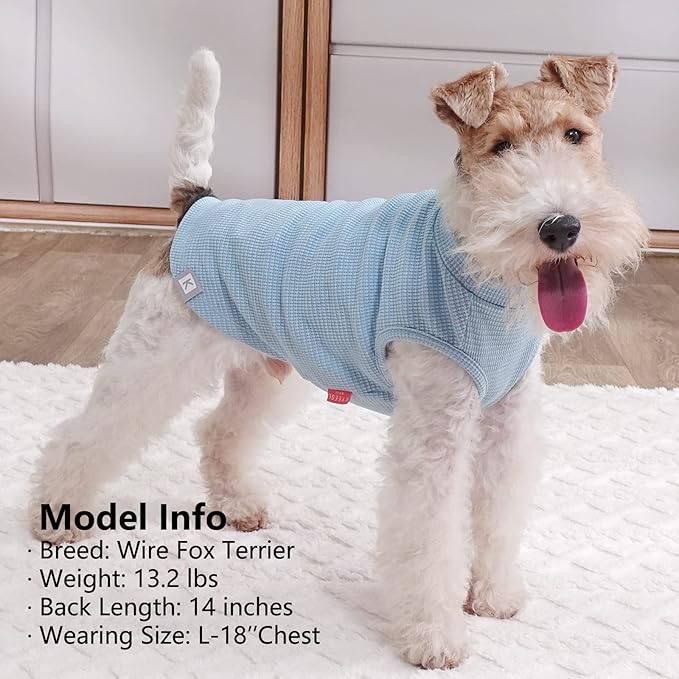 KYEESE 2Pack Dog T Shirts Waffle Stretchy T-Shirts Lightweight Tank Top Sleeveless Vest Breathable Pet Apparel, XX-Large, Blue+Grey