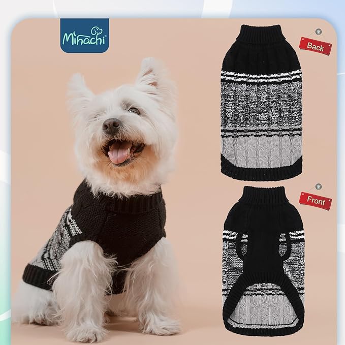 Mihachi Dog Sweaters for Large Dogs - Soft, Warm Dog Shirt, Cold Weather Turtleneck Pullover, Cat and Puppy Coat with Leash Hole, Black Large