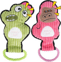 2-Pack Squeaky Dog Toys & Tough Tug of War Set - No Stuffing Chew-Resistant Plush Toys to Keep Them Busy, Best Birthday Gift for Small/Medium/Large Breeds (Dino & Gorilla)