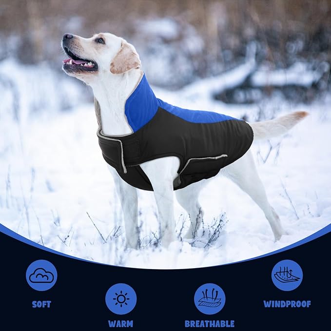 Warm Dog Coat,Waterproof Jacket in Winter Adjustable and Reversible Doggy Fleece Outfit,Thick Clothes with Foldable Collar for Puppy in Cold Days,S RoyalBlue