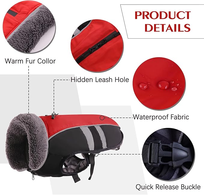 QBLEEV Warm Reflective Winter Jacket, Waterproof Windproof Turtleneck Clothes for Cold Weather, Fleece Snowsuit Christmas Vest Pet Apparel for Small Medium Large Dogs 3XL