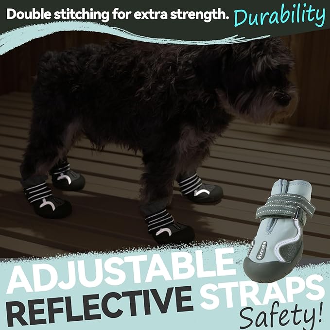 Dog Shoes for Large Small Medium Dogs,Dog Booties for Indoor Hardfloors Anti-Slip,Reflective Strip Waterproof Dog Boots & Paw Protectors for Outdoor Walking Hot Pavement,Winter Snow (Green-8)