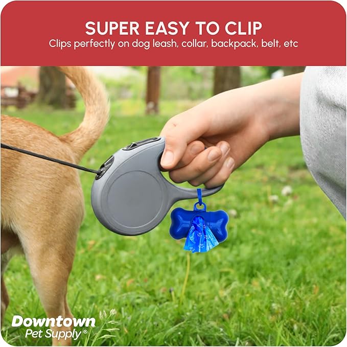 Downtown Pet Supply Poop Bags for Dogs with Dispenser, 220 Count - Leak-Proof Dog Waste Bags and Bone-Shaped Dog Poop Bags Holder for Leash - Rainbow with Paw Prints, 12.5" x 8.5"