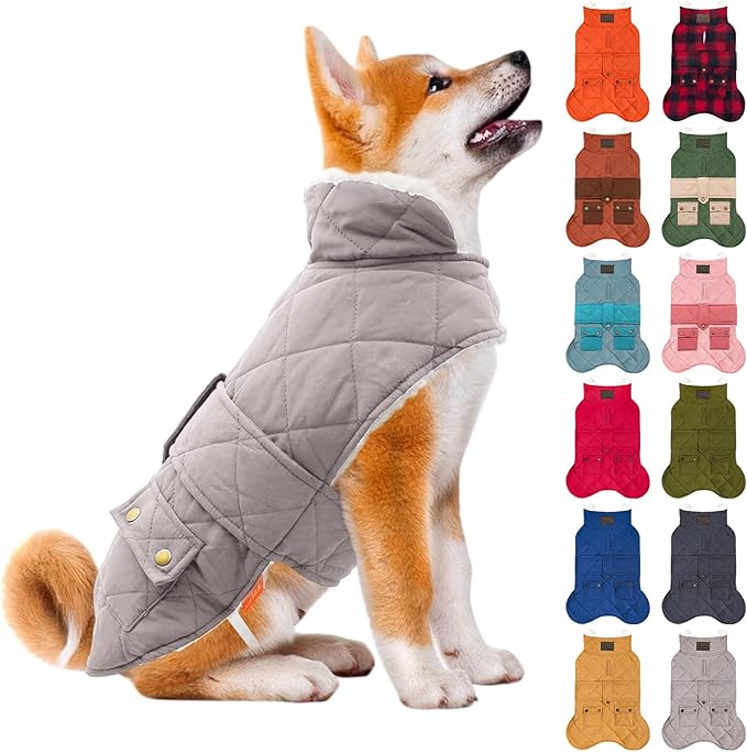 KYEESE Dog Coat Waterproof Dogs Jacket with Fleece Lined Soft Pet Sweater for Cold Weather Warm Pet Winter Puffer Coat with Leash Hole Thick Cat Clothes with Pocket Windproof Dog Coats for Small Dogs