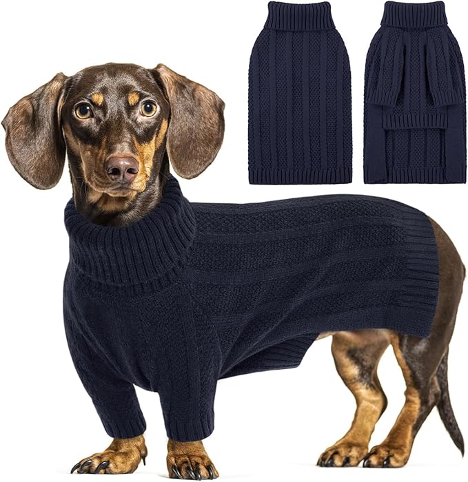 Queenmore Small Dog Sweaters for Small Dogs Girls Boys,Xmas Sweater,Turtleneck Knitted Sweater for Dogs Cats,Cold Weather Pullover for Male Female,Soft Sweaters Pet Apparel(Dark Navy,S)