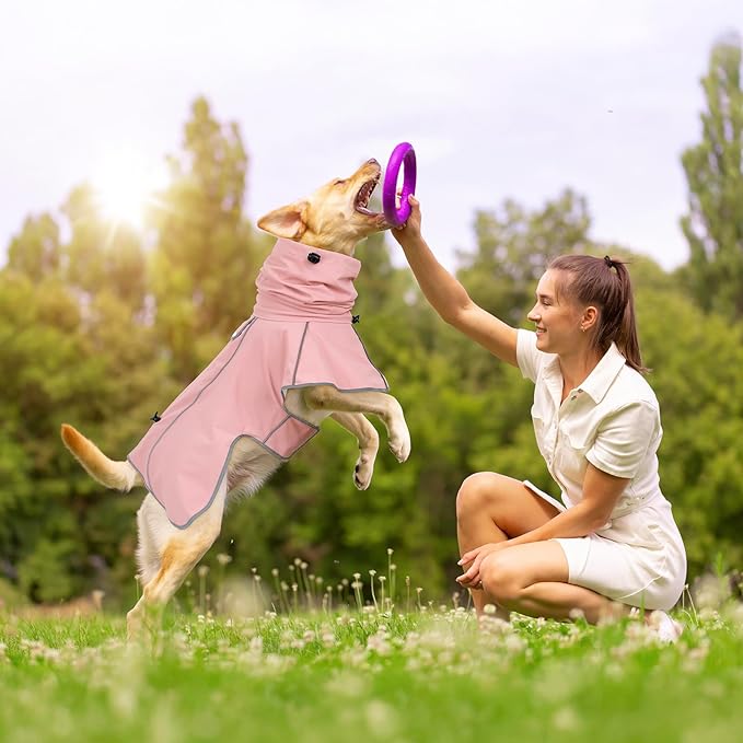 Reflective Dog Raincoat, Windproof & Waterproof Dog Rain Jacket, Adjustable Hooded Pet Poncho with Leash Hole for Small, Medium, Large Dogs(S-2XL) (Pink, Large)
