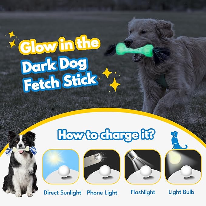 Indestructible Dog Rope Toy for Aggressive Chewers | Glow-in-The-Dark Tug of War Toy for Medium/Large Breeds | Durable TPR & Cotton Rope Chew Teething Fetch Toy