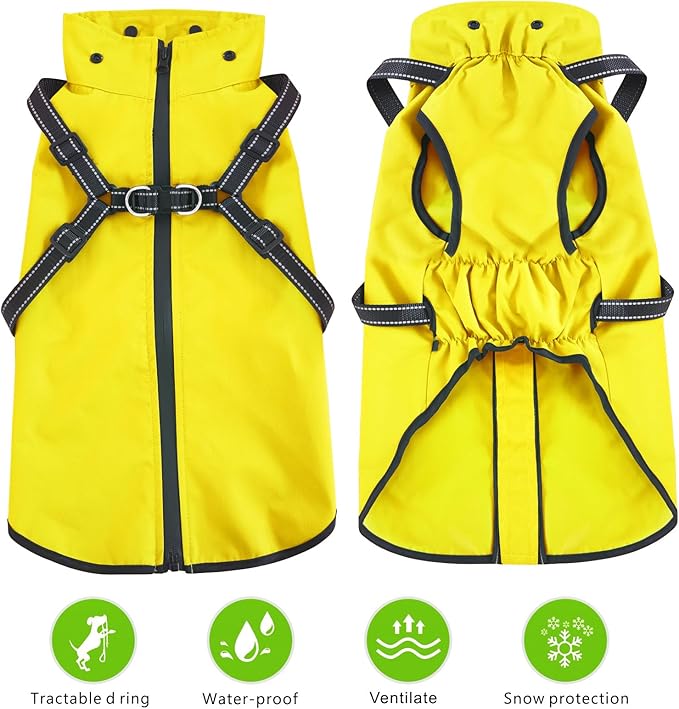 Mosucoirl Dog Raincoat Waterproof Doggie Hoodie Reflective Dog Raincoat Hooded Adjustable Rain Jacket for Small Medium Large Dogs Puppies Doggie (Yellow, M)