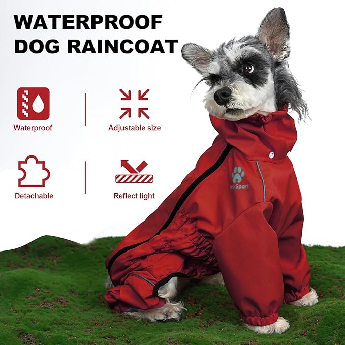 PINA Dog Raincoat - Waterproof Jacket with Hood, Lightweight Dog Rain Coat, Poncho with Reflective Strap and Pocket for Wet Weather, Full Wrap Design for Full Protection
