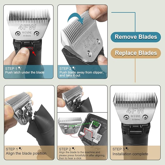 5FW Pet Dog Grooming Detachable Wide Blades,Compatible with Andis,Oster A5,Wahl KM10 Clippers,Cut Length 1/4"(6.3mm)