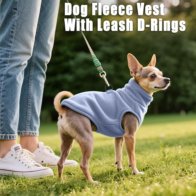 Idepet Dog Fleece Vest Sweater Zip Up Warm Pullover Dogs Jacket with D-Ring Leash Winter Cold Weater Coat Pet Sweatershirt Clothes Hoodie for Small Medium Dogs Boy Girl(Sky Blue,L)