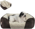 Miguel Washable Dog Bed with Removable Cushion for Medium Small Dogs, Easy to Wash Pet Sofa Bed with Side, Rectangle Bolster Cat Bed Calming Cuddle Puppy Bed with Anti-Slip Bottom, Brown 25 Inch