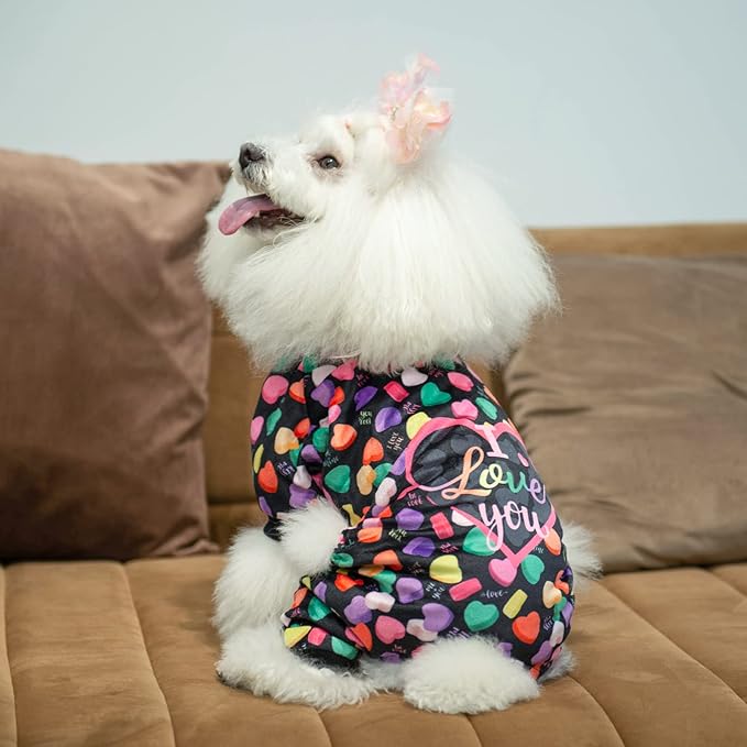 CuteBone Small Dogs Valentines Outfit Soft Puppy Onesies Pjs Dog Pajamas Pet Coat Cat Apparel Comfy Doggie Jumpsuit Bodysuit for All Seasons P272XS