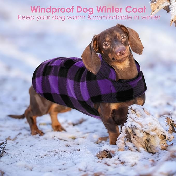 AOFITEE Dog Coat Plaid Dog Winter Coat for Small Dogs, Warm Dogs Jacket Christmas Sweater, Waterproof Pet Puffer Jacket, Reversible Pet Cold Weather Coats for Small Medium Large Pets, Purple M