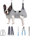 PAWCHIE Dog Grooming Hammock Harness for Dogs & Cats with Pet Nail Clipper Trimmer,Cat Hanger Sling for Trimming Clipping Nails,Warm Plush Dog Hammock Restraint Bag for Small Medium Large Dogs,Grey S