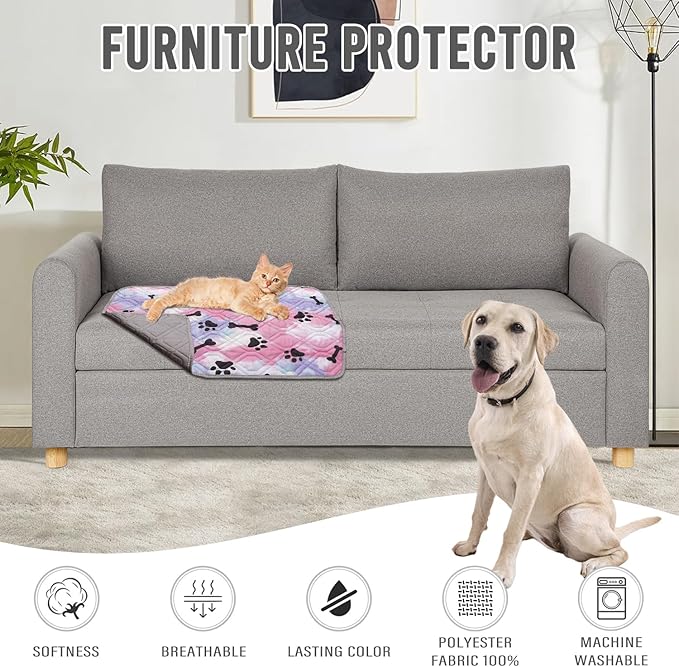 Dog Bed Cover for Pets Blankets Rug Pads for Couch Protection Waterproof Bed Covers Dog Blanket Furniture Protector Reusable Changing Pad (20X30, Red+Black Paw Bone)