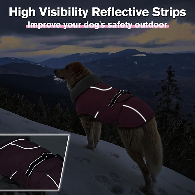 Lelepet Warm Dog Coats for Large Dogs Waterproof Dog Winter Jacket Reflective Pet Fleece Vest Windproof Cold Weather Coats with Adjustable Buckle & Leash Hole, Pink, L