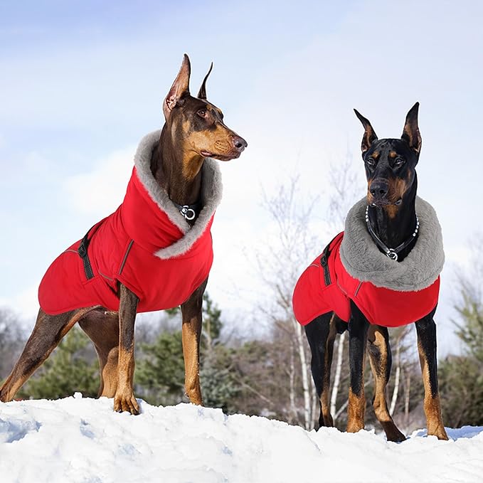 Dog Coat, Waterproof Dog Winter Jacket with Adjustable Buckle, Reflective Turtleneck Pet Snow Vest Warm Fleece Sweater for Small Medium Large Dogs - Red, L