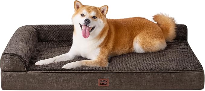 EHEYCIGA Memory Foam Dog Bed Large Sized Dogs, Pet Bed for Large Dog for Crate with Waterproof Liner, Pet Couch Bed Orthopedic with Washable Removable Cover, 35x23x6 Inches, Brown