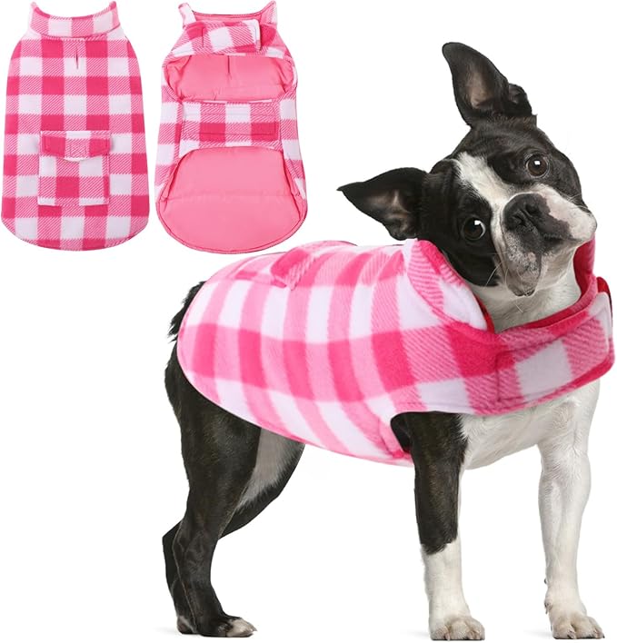 AOFITEE Dog Coat Plaid Dog Winter Coat for Small Dogs, Warm Dogs Jacket Christmas Sweater, Waterproof Pet Puffer Jacket, Reversible Pet Cold Weather Coats for Small Medium Large Pets, Pink S