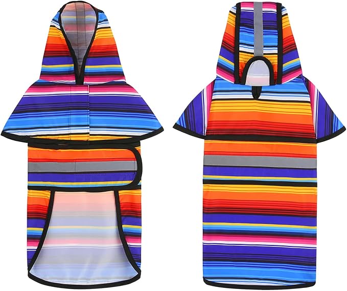 HDE Dog Raincoat Jacket Reflective Adjustable Hooded Pet Poncho Rain Coat with Leash Hole for Small to X-Large Dogs Baja Stripes - L
