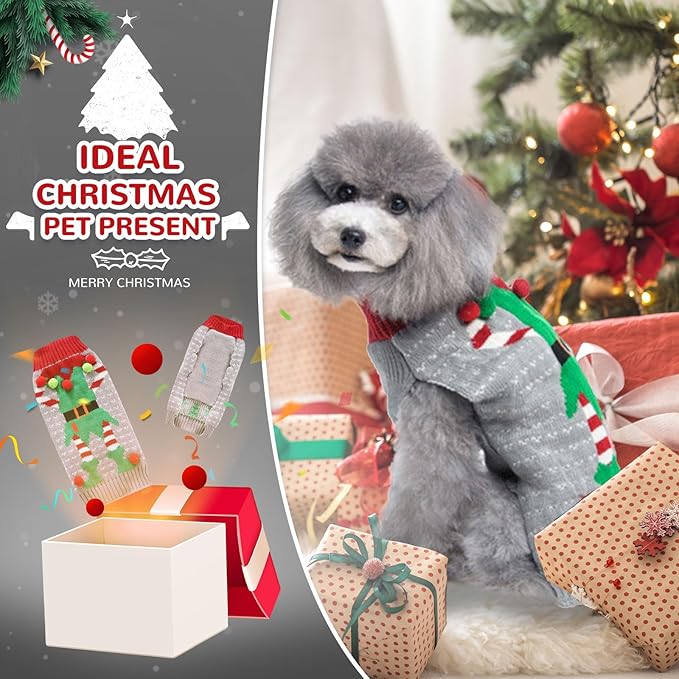 PETCARE Dog Christmas Sweater Ugly Elf Clown Cat Sweater Vest Pet Jumper Grey Green Holiday Dog Clothes Puppy Sweaters for Small Medium Large Dogs Cats Fall Winter Outfits Xmas Dogs Costume,X-Large