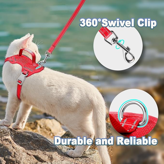 Cat Harness and Leash Set Escape Proof for Kitten Walking, Soft Adjustable Top Handle Vest Harnesses for Cats, Easy Control Breathable Reflective Small Medium Large, Red, XS