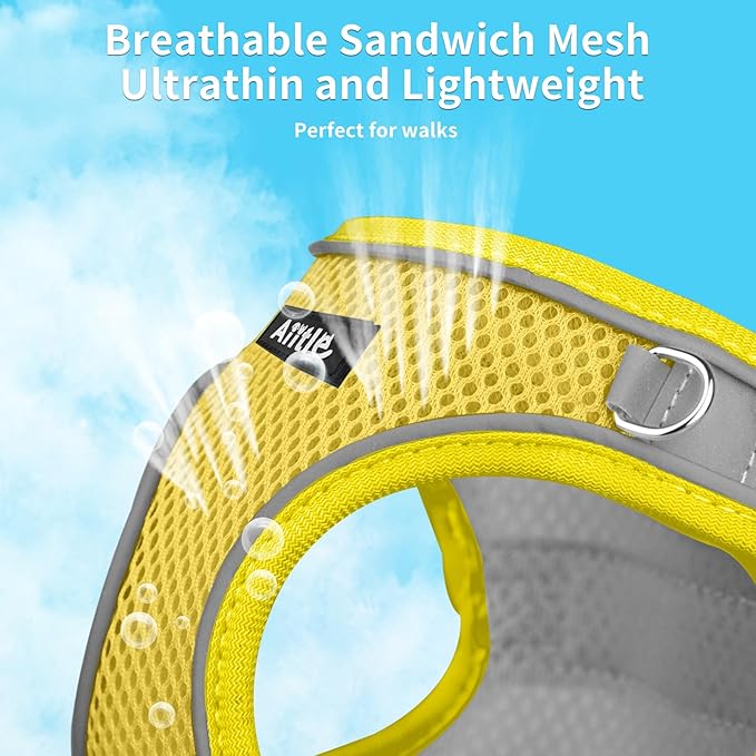 AIITLE Comfortable Dog Harness and Leash Set for Walking - Spring Step in Vest Harness,Reflective Bands, Adjustable No Pull Puppy Essentials, for Small Dogs and House Cats Yellow XS