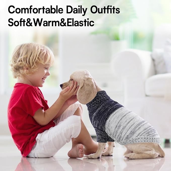 Queenmore Pullover Large Dog Sweater,Classic Turtleneck Warm Pet Sweater with Leash Hole for Dog Girls Boys,Winter Knitwear Clothes for Dachshund,Corgi,French Bulldog(Blue,L)