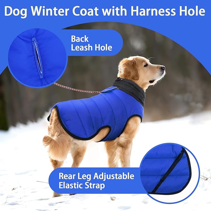 MIGOHI Lightweight Dog Coat, Windproof Dog Jacket, Puffer Jacket for Medium Dogs, Padded Vest with Reflective Strips, Warm Snow Vest in Cold Weather, Easy On Hook & Loop Belly, Blue, M