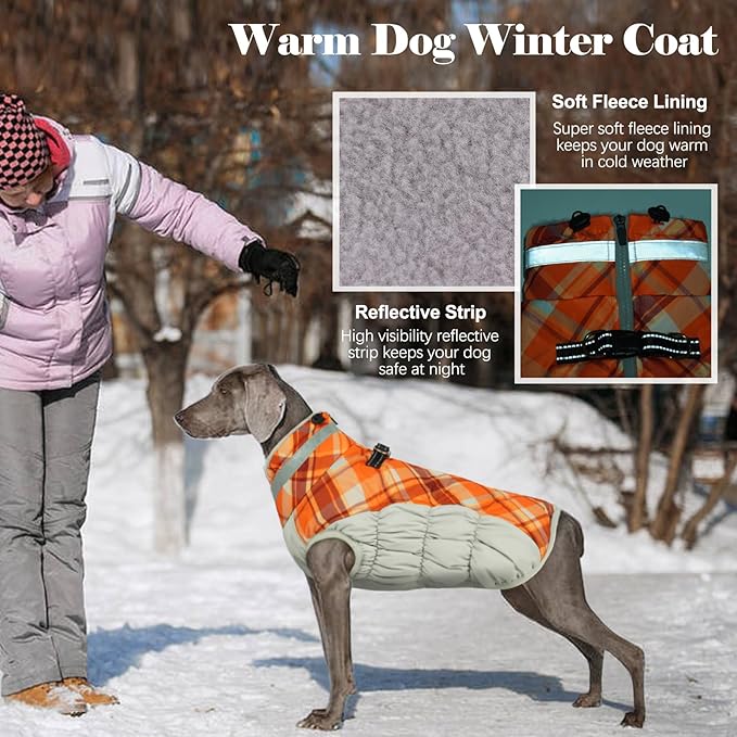 Lelepet Warm Dog Winter Coat Dog Coats for Large Dogs Waterproof Dogs Jacket with Harness Built in Reflective Cold Weather Coats Windproof Zip-Up Winter Fleece Vest Snowsuit Pitbull Labrador XXL