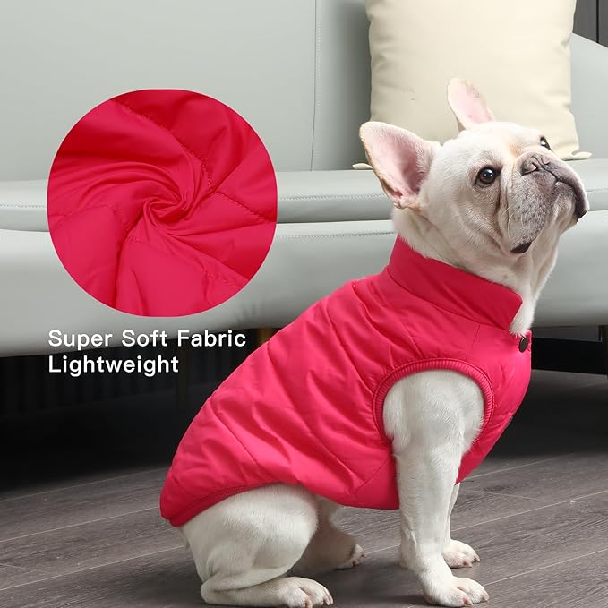 2 Layers Fleece Lined Warm Dog Jacket for Puppy Winter Cold Weather,Soft Windproof Small Dog Coat,Pink S