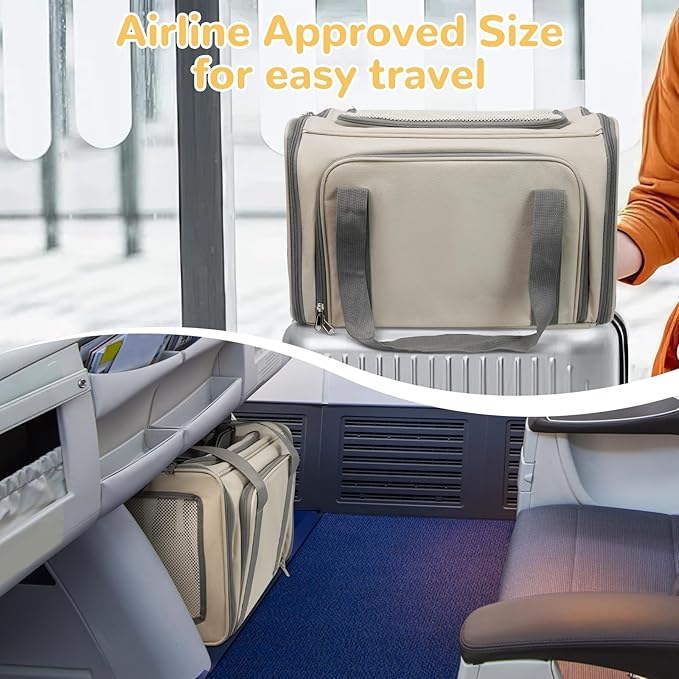 Cat Carrier Soft for Pets Up to 15 Lbs, TSA Airline Approved Pet Carriers, Expandable Dog Carrier for Travel, Soft Sided Collapsible Pet Travel Carrier for Cats and Small Dogs, Grey
