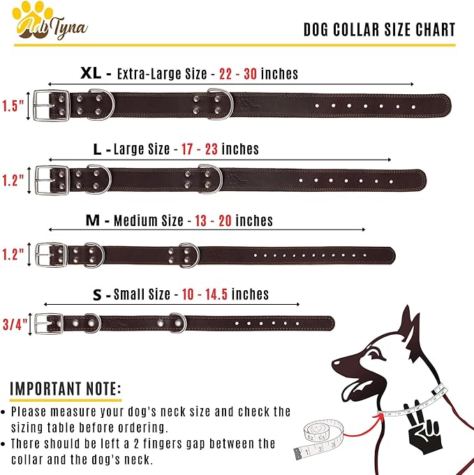 ADITYNA Heavy Duty Leather Dog Collar for Extra-Large Dogs - Soft and Strong Leather Collar for XL Breeds (Extra-Large: Fit 22" - 30" Neck, Brown)