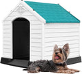 DWVO Plastic Dog House, Weatherproof Outdoor/Indoor Doghouse, Puppy Kennel with Air Vents and Elevated Floor