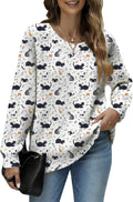 Women's Cat Printed Sweater Oversized Cable Knit Long Sleeve Christmas Clothes Casual Autumn Winter Fashion Tops