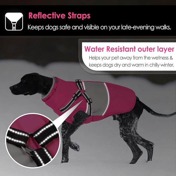 AOFITEE Dog Coat, Large Dog Jacket, Dogs Coat with Harness Built in, Reflective Waterproof Dogs Jackets Winter with Furry Collar, Warm Polar Fleece Pet Sweater Snowsuit for Doberman, Great Dane XXXL