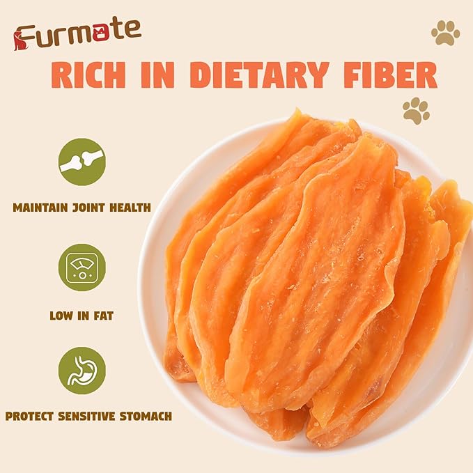 Sweet Potato Chews for Dogs, Healthy Dog Training Treats Low Fat, Human Grade Single Ingredient Dried Sweet Potato Slices for Small Medium Large Breed, Rich in Dietary Fiber,10.58 oz