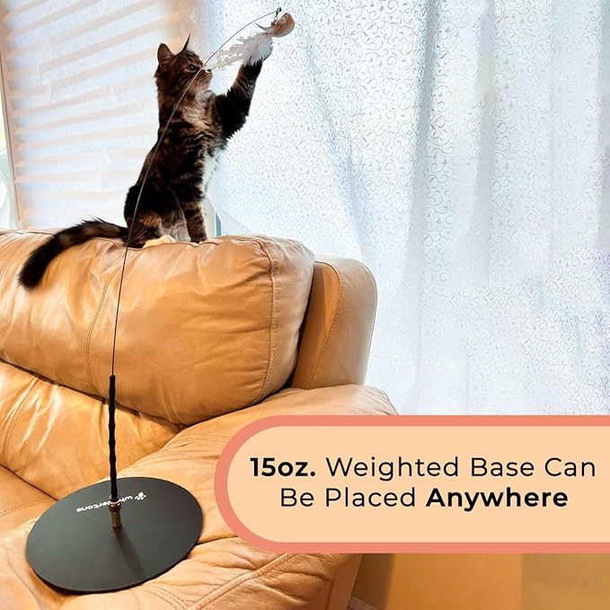 Whiskertons Interactive Bird Simulation Cat Toy Set, Interactive Cat Toys for Indoor Cats, Cat Feather Toy, Self-Holding Suction Base, 5 Replacement Birds, Feathers & Bells (Standard Hybrid Bundle)