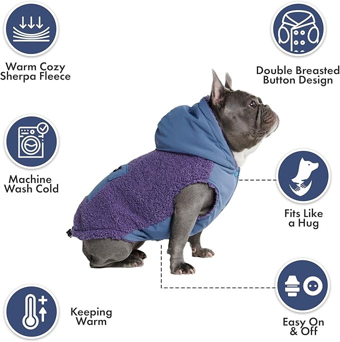 Spark Paws Reversible Dog Sweater, Sherpa Vest with Warm Fleece Lining, Warm Coat for Winter, Suitable for Small Medium, Large, XL XXL Dogs - Purple and Navy Blue - 3XL