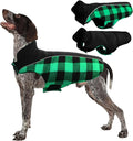 Kuoser Dog Winter Coat, Reversible Waterproof Dog Jacket with Reflective Strip, Warm Dogs Fleece Vest Adjustable Doggy Cold Weather Clothes Plaid Christmas Outfit Pet Apparel for Large Dogs, Green L