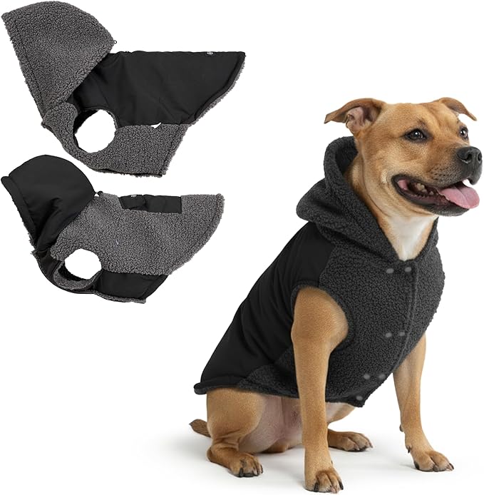 Spark Paws Reversible Dog Sweater, Sherpa Vest with Warm Fleece Lining, Warm Coat for Winter, Suitable for Small Medium, Large, XL XXL Dogs - Black and Grey - 2XL
