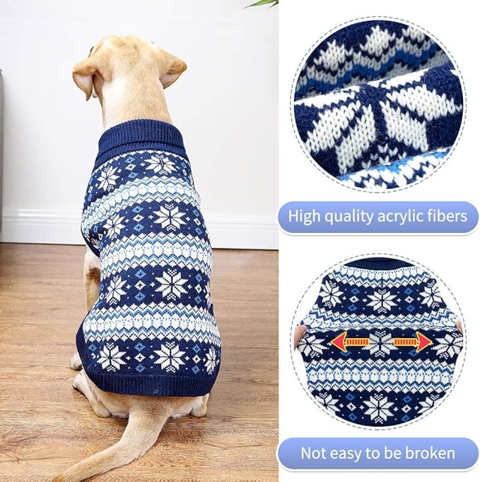 KOOLTAIL Cable Knit Dog Sweater Turtleneck, Cold Weather Pullover Classic Knitwear, Snowflake Pattern Thick Warm Winter Pet Clothes, Dog Christmas Sweater for Small Medium Large Dogs Cats,Navy Blue ML