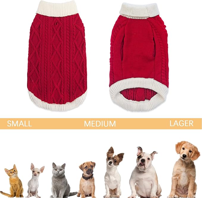 Small Dog Sweaters with Leash Hole Turtleneck Dog Sweaters Knitwear Boys Girls Warm Soft and High Stretch Pet Clothes for Fall Winter，Pet Shirts for Kitten Puppy Red Small