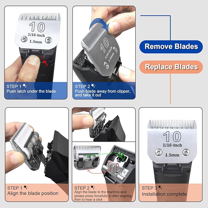 10+7FC+5FC+4FC Pet Dog Grooming Detachable Ceramic Blades Kit,Compatible with Andis,Oster A5,Wahl KM10 Clippers,Cut Length 1/16"(1.5mm) to 3/8" (9.5mm),Small 4-Piece Set